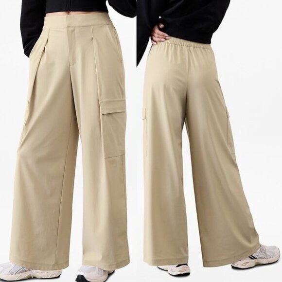 Athleta Women's Pinnacle High Rise Cargo Trouser Pants in Ecru - Picture 1 of 9